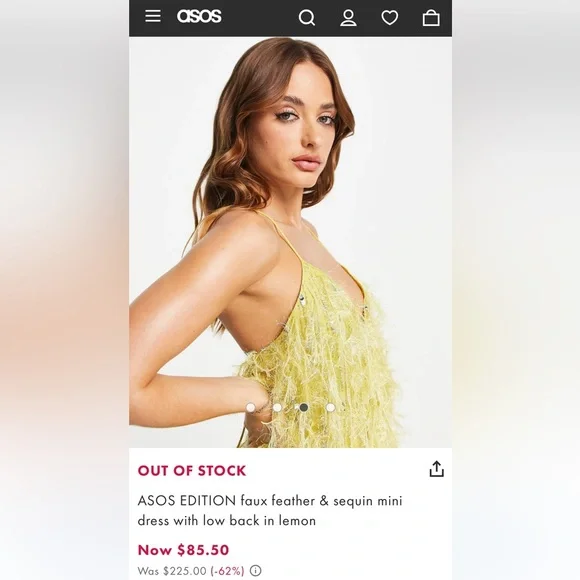 ASOS Yellow Feathered Mini Dress - Picture 3 of 10